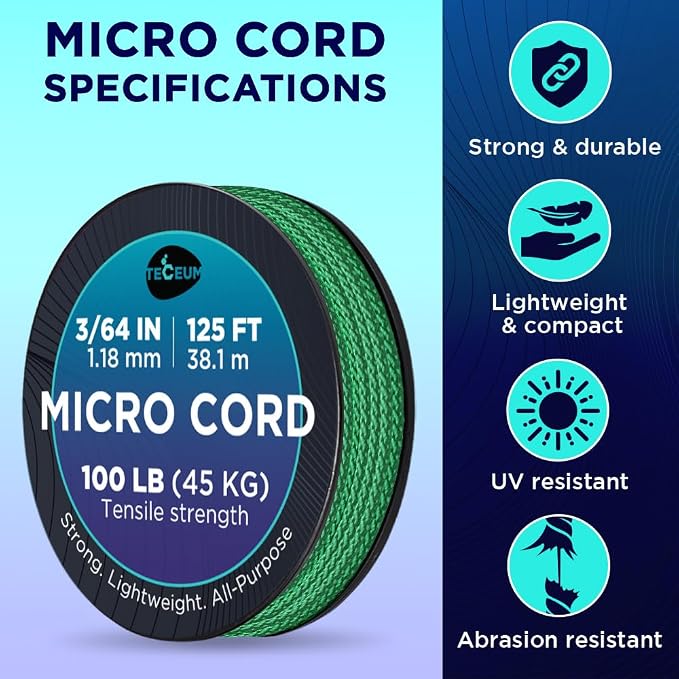 TECEUM Micro Paracord – 1.18 mm X 125 ft – Micro Utility Cord – Thin Braided - Image 4