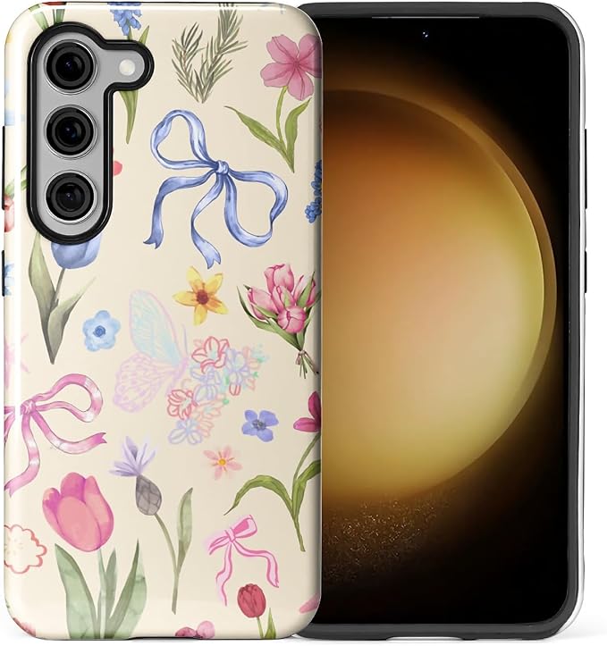 for Samsung Galaxy S23 Case, HL2 Aesthetic Flower Preppy Collage Hybrid 2 Layer by Unknown