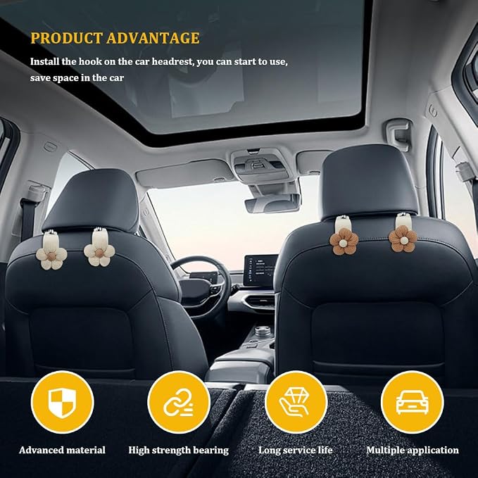 4PCS Car Hooks for Purses and Bags, Flower Car Headrest Hook, Car Purse Hook - Image 4
