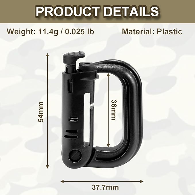 6 Pack 2.12“ Tactical Locking D Ring Plastic Carabiner Backapck Molle Hook Clip - Image 2