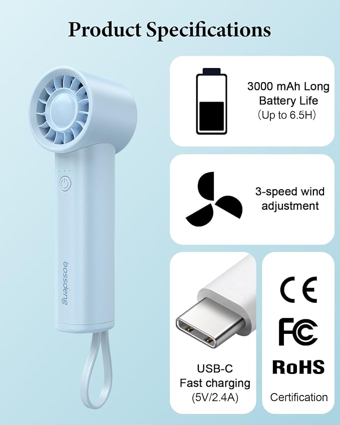 Portable Handheld Fan with Power Bank, 3 IN 1 USB Rechargeable Mini Personal - Image 8