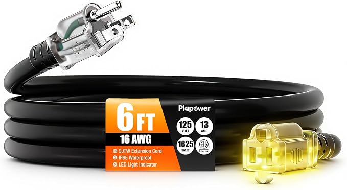 6 FT Outdoor Extension Cord Waterproof, 16/3 Gauge Heavy Duty 3 Prong Power Cord by Unknown