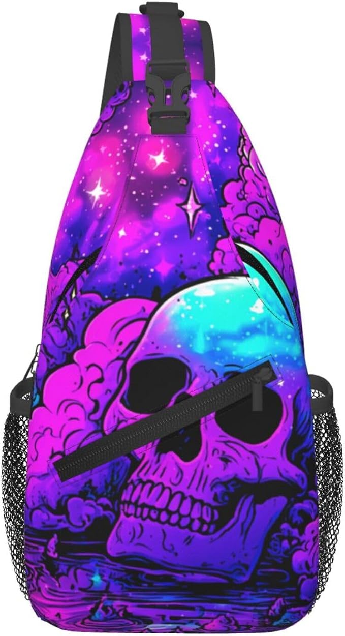 Trippy Skull Sling Bag Crossbody Travel Hiking Chest Backpack Shoulder Daypack by Unknown