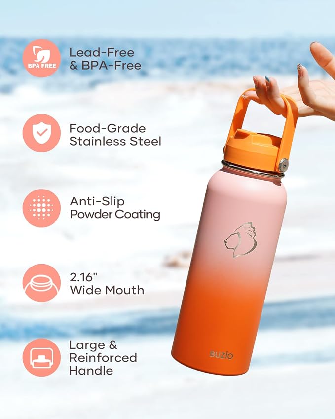 BUZIO 40oz Insulated Water Bottle, Stainless Steel Water Flask - Image 6
