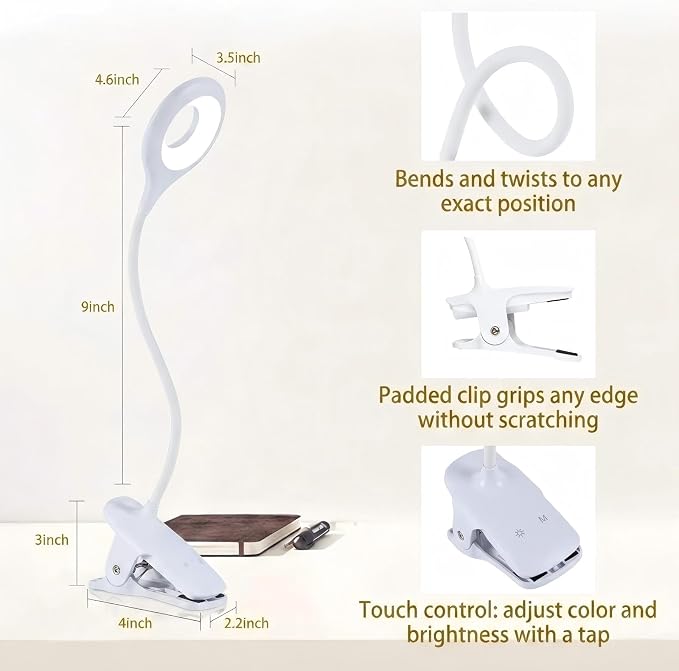 Reading Light, 28 LEDs Rechargeable Clip on Lamp, 3 Color x 3 Brightness Clip - Image 7