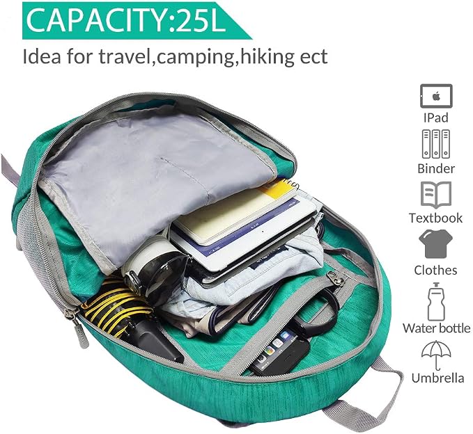 ZOMAKE 25L Ultra Lightweight Packable Backpack, Foldable Hiking Backpacks Water - Image 3