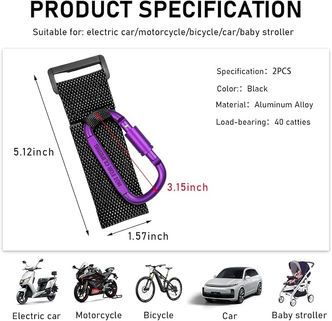 KVAEY 2 Pack Multipurpose Hook for Hanging Helmet, Durable Carabiners, Roll Bar - Image 2