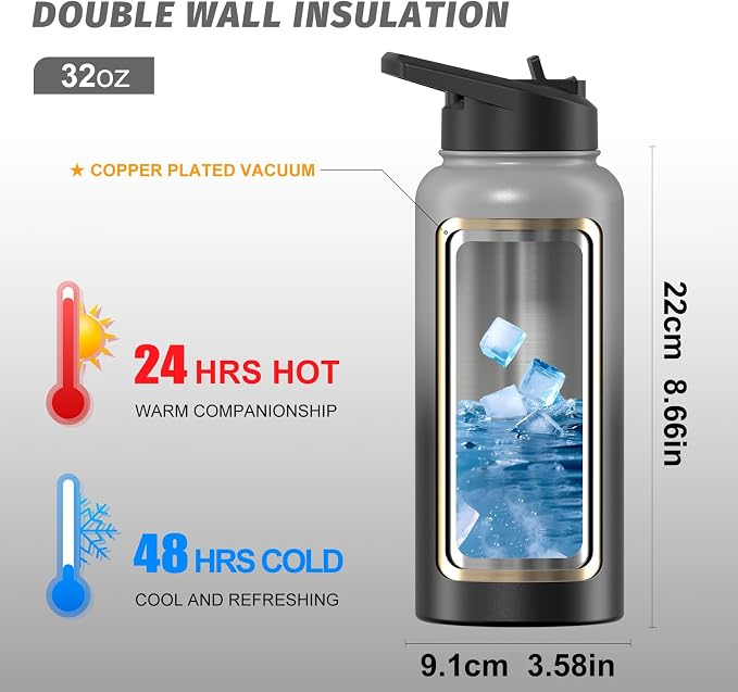 32oz Insulated Water Bottle, BPA Free&Leak Proof, Stainless Steel Water Flask - Image 2