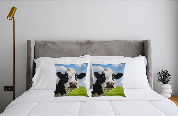 Swono Cow Bed Pillow Covers, Funny Farm Cattle Cow On Grass Meadow Decorative - Image 3
