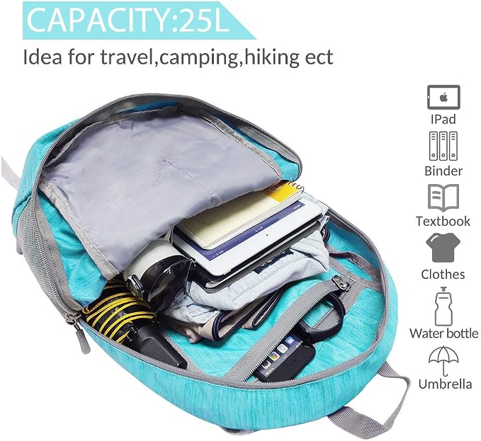 ZOMAKE 25L Ultra Lightweight Packable Backpack, Foldable Hiking Backpacks Water - Image 2