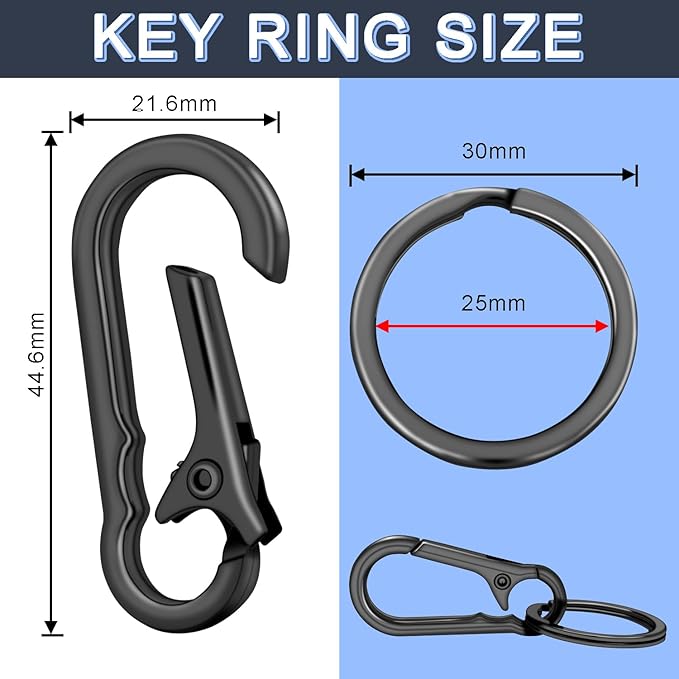 CooBigo 6Pack Assorted Keychain Rings, Metal Key Carabiner Clip, Key Ring Chain - Image 2