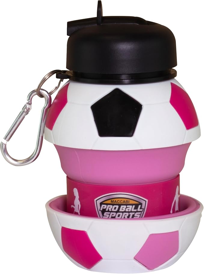 Maccabi Art Clip-On Collapsible BPA-Free Silicone Pink Soccer Ball Water Bottle - Image 9