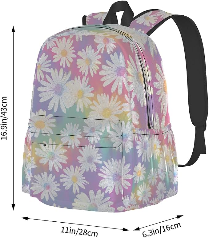 cfpolar 17 Inch Backpack Cute Daisy Flower Laptop Bag Shoulder Bag School - Image 2