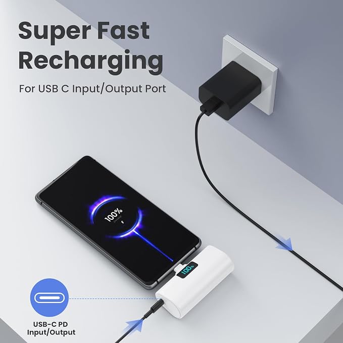 Small Portable Charger 5200mAh, Upgraded PD USB C Power Bank Built-in USB-C - Image 2