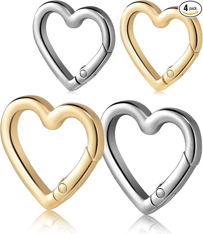 4pcs Heart Carabiner Keychain Clip, Metal Spring Heart Rings Hook Key Ring by ManTangSun