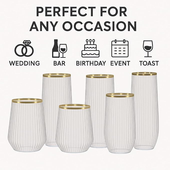 Oojami 48 Pack Ribbed Origami Ripple Plastic Glasses, 24 9 Ounce Stemless - Image 3