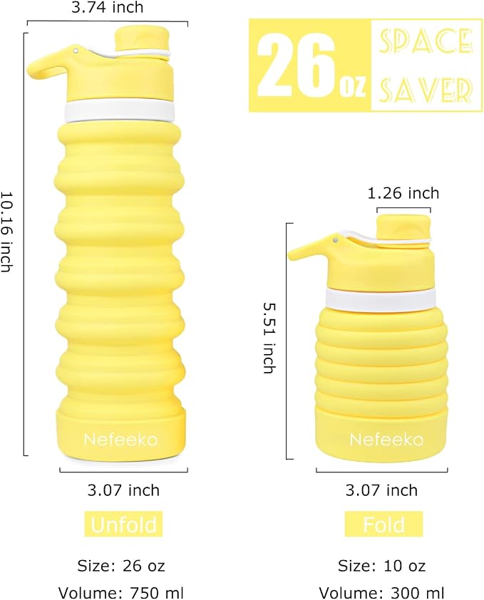 Nefeeko Collapsible Water Bottle, 26oz Silicone Foldable Water Bottles - Image 2