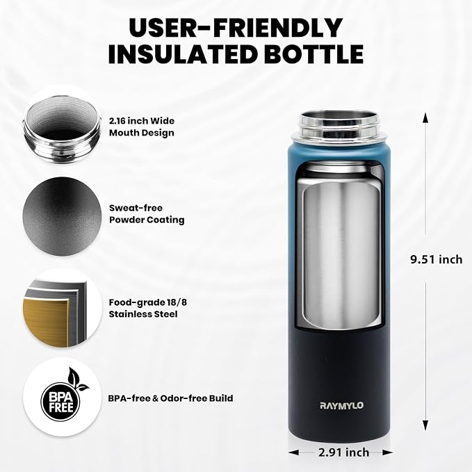 RAYMYLO Insulated Water Bottle 20 oz, Triple Wall Vacuum Stainless Steel - Image 5