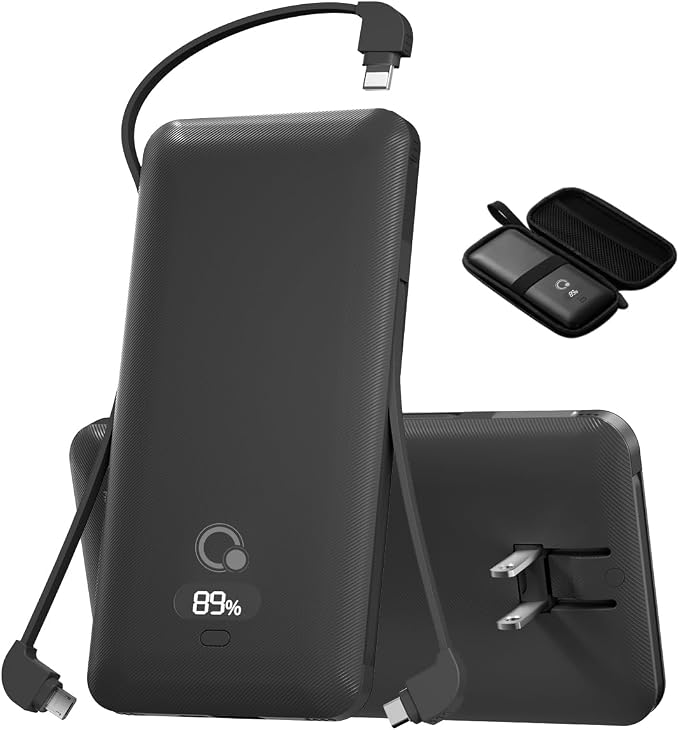 10000mAh Portable Charger with Built-in Cables and AC Wall Plug, USB C Fast by BrandQ