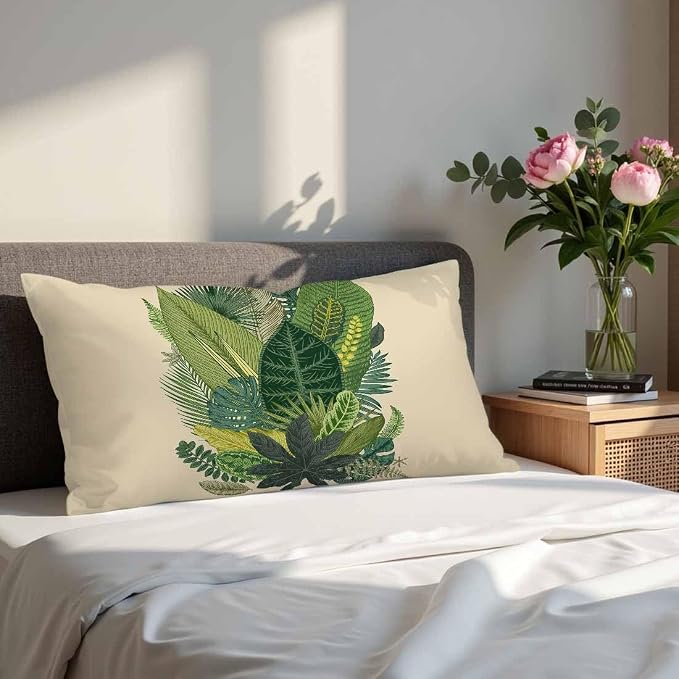 Tropical Leaves Palm 12 X 20 Throw Pillow Covers Set of 2 Green Tree Banana - Image 4