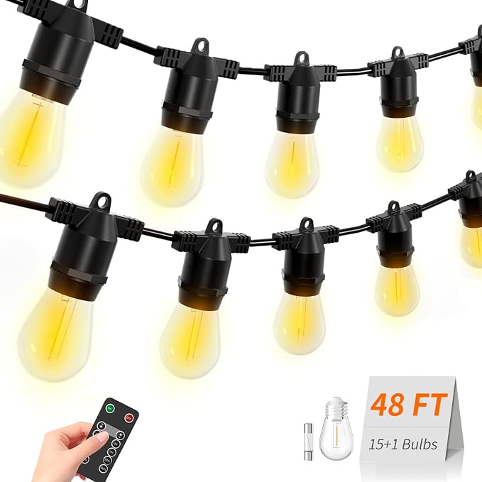 48FT LED Outdoor String Lights, S14 IP65 Waterproof Patio Lights Outside Light by ALITADE