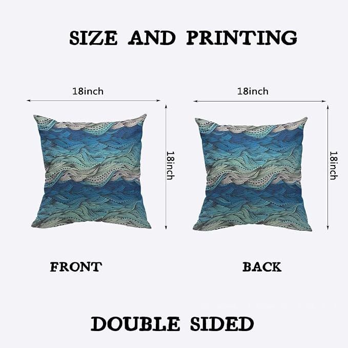 TKS MITLAN Abstract Wave Pillow Covers 18 x 18 Inch Ocean Sea Water Gradient - Image 2