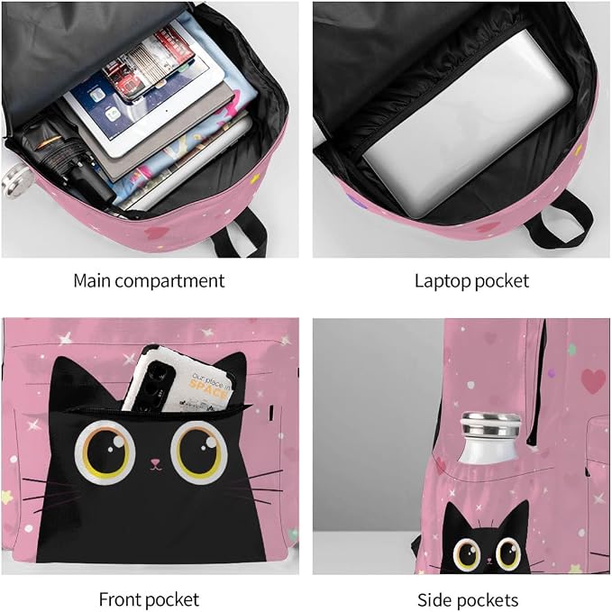 cfpolar 17 Inch Backpack Cute Cartoon Cats Laptop Bag Shoulder Bag School - Image 4