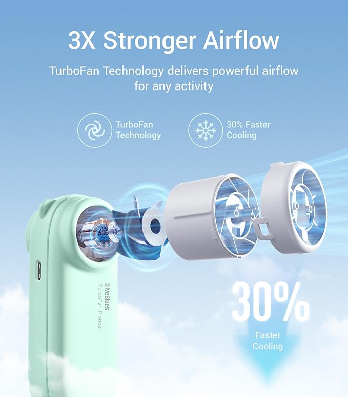 Diveblues TurboBear Portable Handheld Turbo Fan- Powerful Air Speed, - Image 2