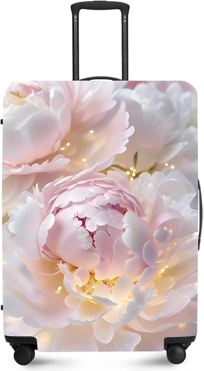 ANNA QUEEN Pink Peony Flower Luggage Cover, Stretchable Suitcase Protector by ANNAQUEEN