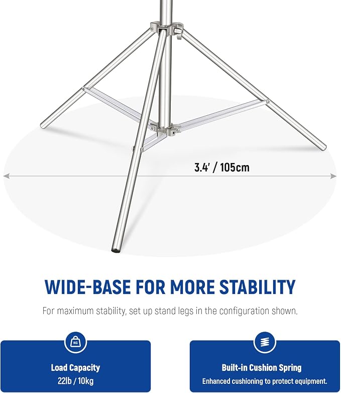 NEEWER 9.2ft/2.8m Stainless Steel Light Stand, Spring Cushioned Heavy Duty - Image 4