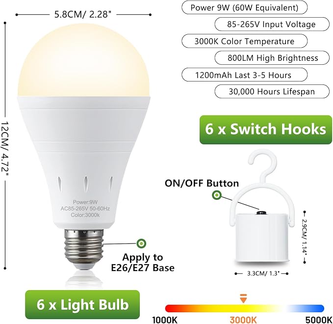 DEBAOBULB 4 Pack Rechargeable Emergency Light Bulbs, Battery Powered LED Light - Image 9