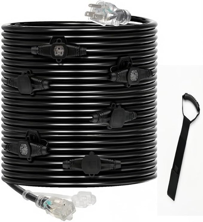50FT 16 Gauge Outdoor Extension Cord, 7 Spaced Outlet Cable.Multi Outdoor by lalarodia