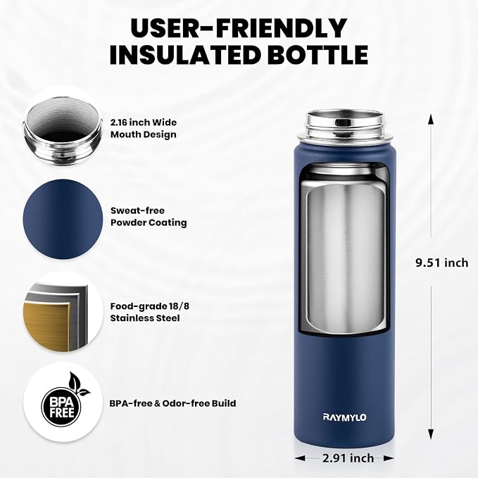 RAYMYLO Insulated Water Bottle 20 oz, Triple Wall Vacuum Stainless Steel - Image 5