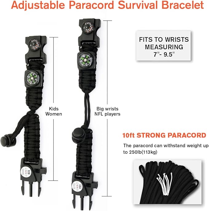 20 in 1 Survival Paracord Bracelet Adjustable Gear Kit - Image 4
