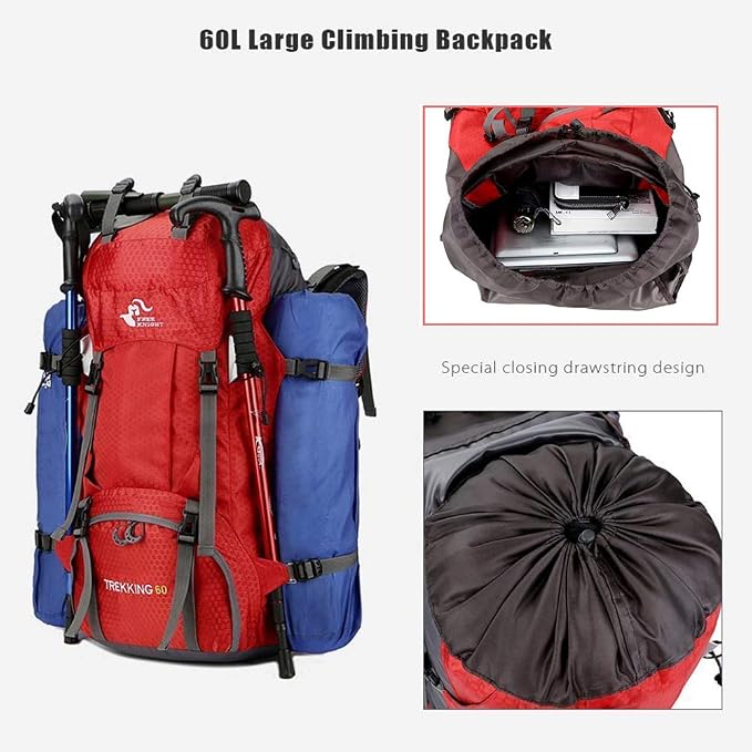 Bseash 60L Waterproof Hiking Camping Backpack - Image 5