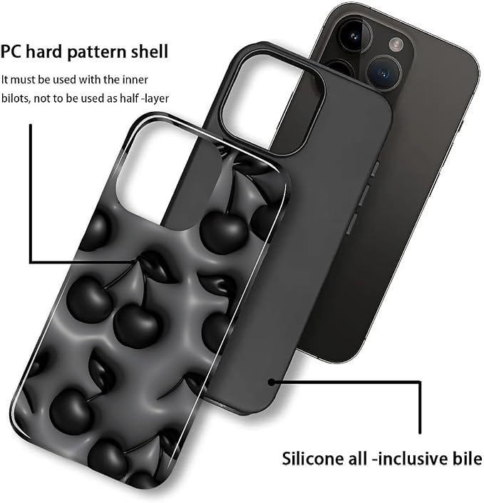 for iPhone 13 Pro Case, HL2 Cute Cool Cherry Black Hybrid 2 Layer Hard Shell - Image 3