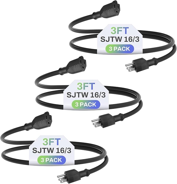 BN-LINK 3 Ft Outdoor Extension Cord 16/3 SJTW General Purpose Power Cord by BN-LINK