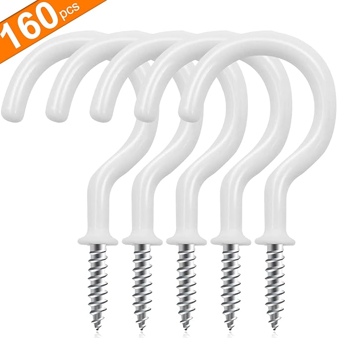 Cup Screw Hooks, 3/4 inch Vinyl Coated Ceiling160 Pack Screw in Hooks Plant - Image 2