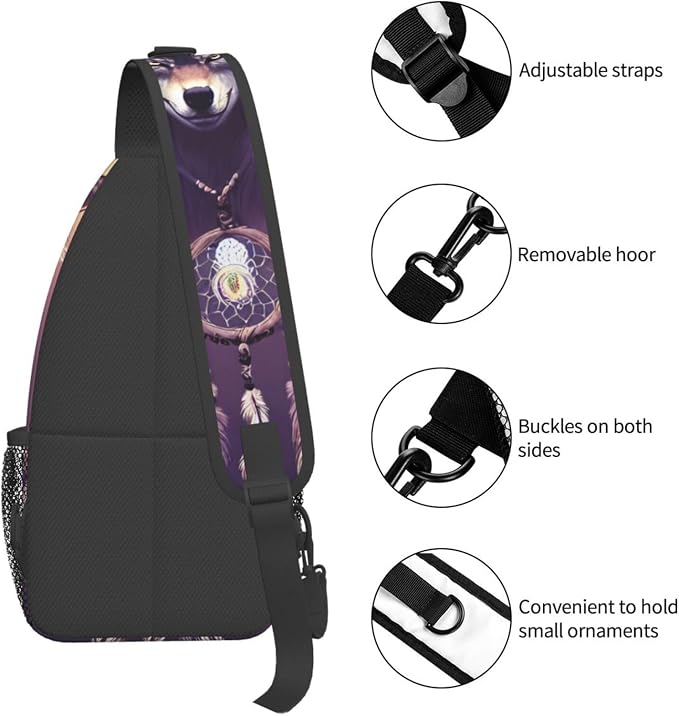 Dream Catcher Wolf Sling Bag For Women Men Wolf Pattern Backpack Crossbody - Image 5