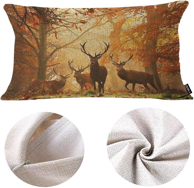 EKOBLA Decorative Lumber Cushion Case Deers Herd of Deer Stand Among The Fall - Image 6