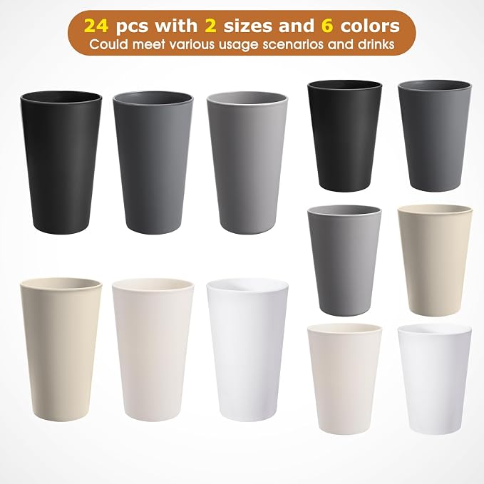 HEYCOME 24 Pcs Unbreakable Plastic Cups Set, Stackable Water Tumblers, Drinking - Image 3