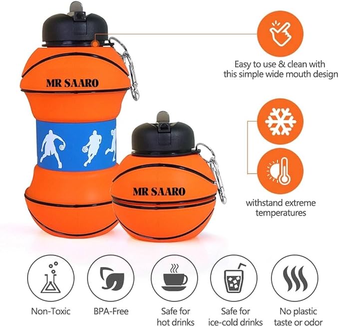 Soccer Water Bottle, 34oz Collapsible Silicone BPA-Free Kids Sports Bottle - Image 9