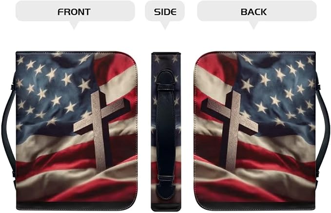 Large Bible Cover Case for Women Men American Flag and Cross PU Leather Bible - Image 2