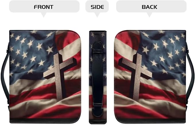 XL Bible Cover Case for Women Men American Flag and Cross PU Leather Bible Case - Image 2