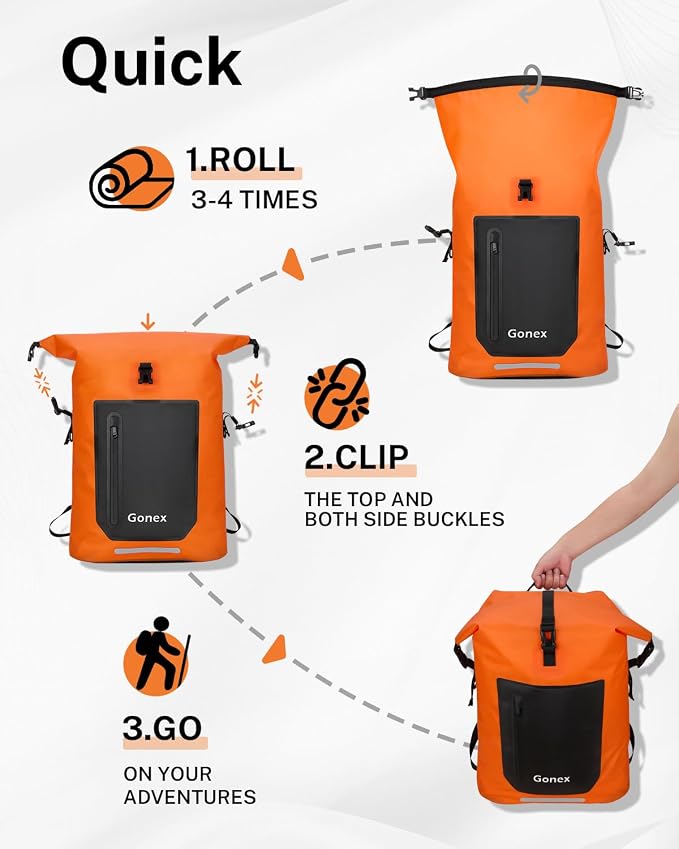 Gonex Ultralight Waterproof TPU Backpack, 35L Roll Top Dry Bag - Image 7