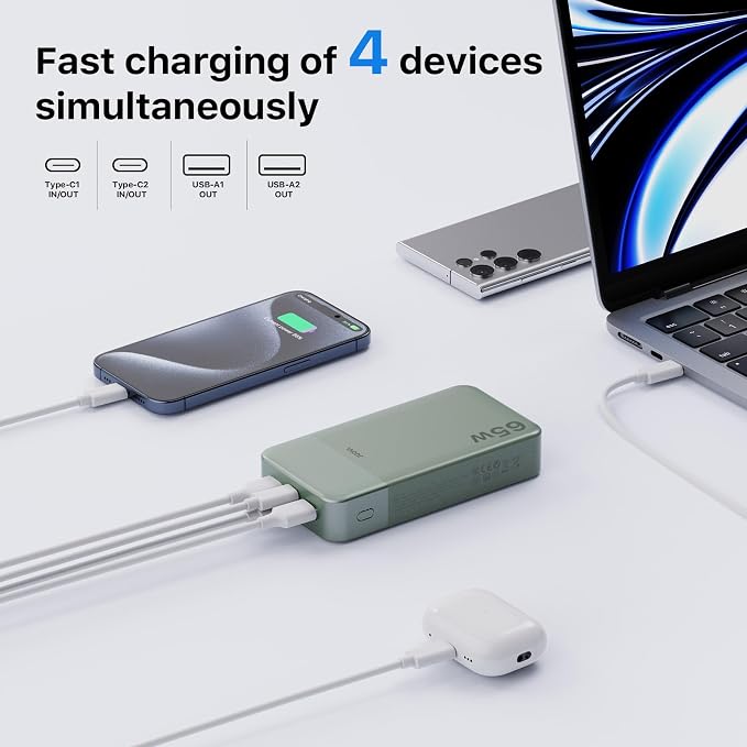 JUOVI Portable Charger 65W Power Bank 20000mAh Compact USB C Laptop Power Bank - Image 6