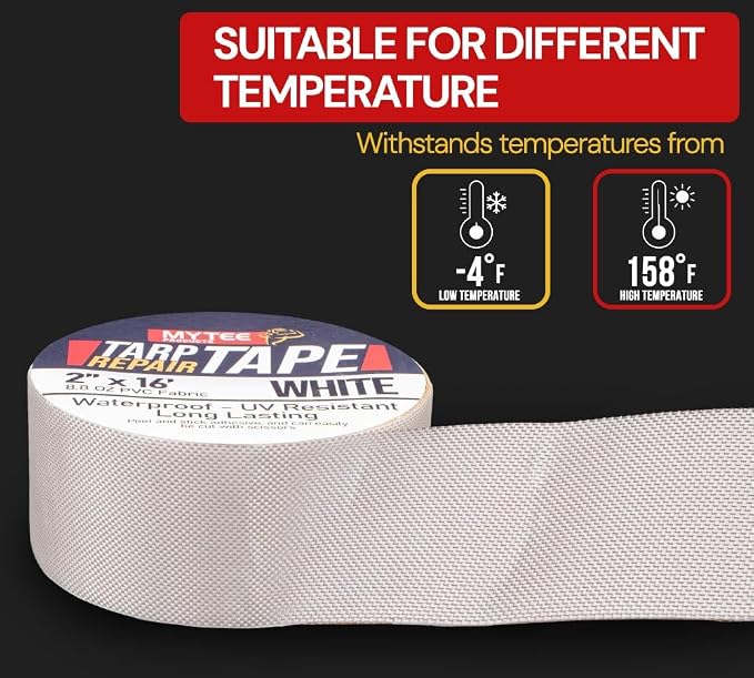 Mytee Products 2" x16' White Vinyl Tarp Repair Tape Kit – Heavy Duty 8.8oz Peel - Image 5
