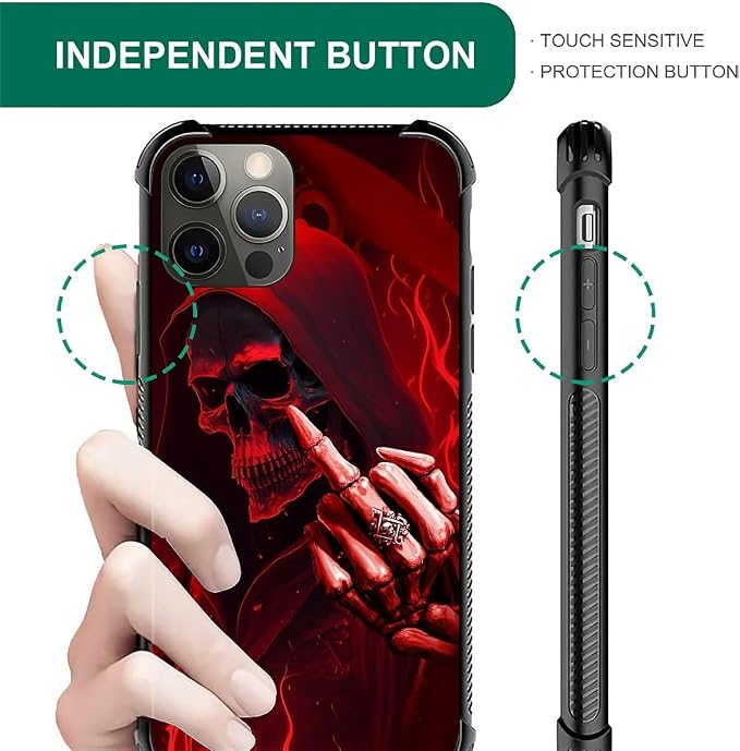 for iPhone 11 Pro Max Case, Gestures Funny Skull Pattern Graphic Design Girl - Image 6