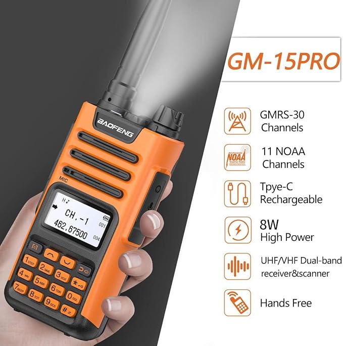 BAOFENG GM-15 Pro 8W GMRS Radio, Long Range Two Way Radio Rechargeable - Image 3