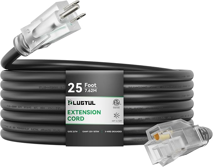PLUGTUL Outdoor Extension Cord 25FT, 12 Gauge Extension Cord by PLUGTUL